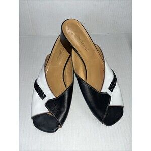 Sorell Bensoni Vintage Black White Leather Sandals Slip On Shoes Size 40 / 9